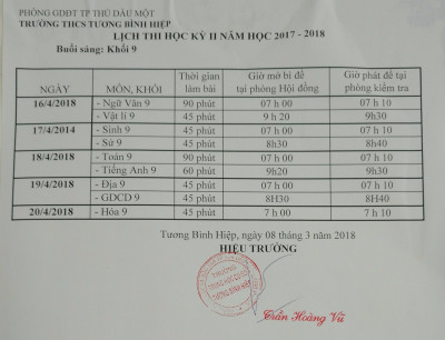 Lịch thi học kỳ 2