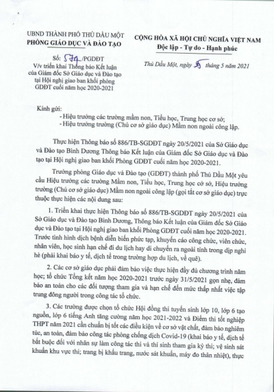 Triển khai thông báo kết luận của Giám đốc Sở GDĐT trong hội nghị Giao ban khối Phòng GDĐT cuối năm học 2020-2021