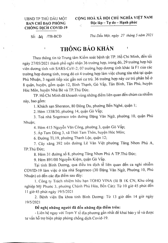 Thông báo khẩn về tình hình Covid-19 _28052021